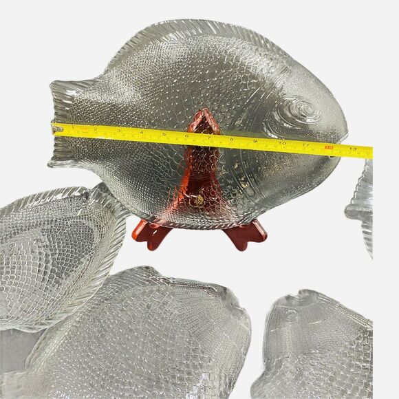 Fish Plates and Serving Platter Set of 6 Pasabahce Turkish Glass Marine Nautical - Picture 9 of 12